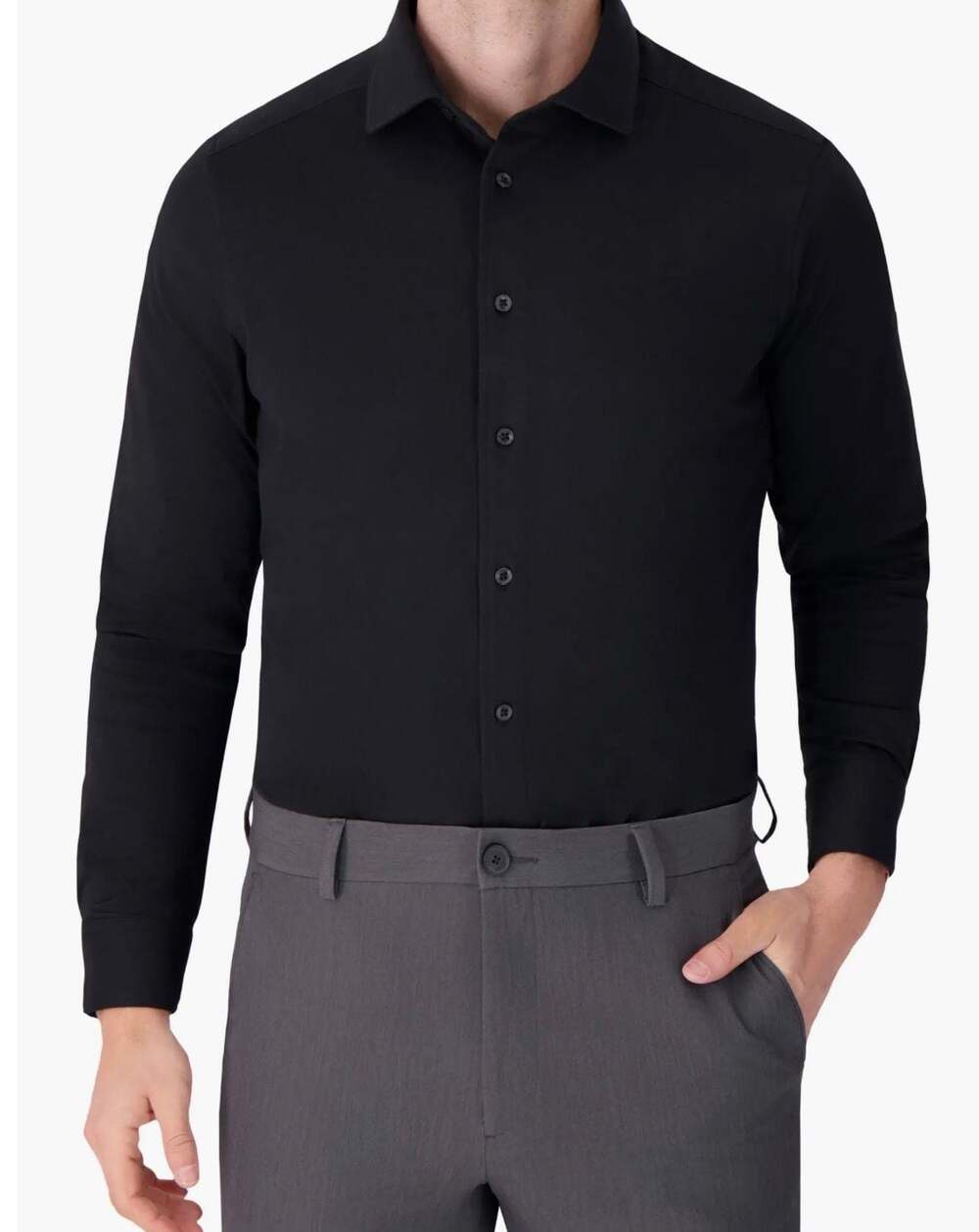 Victor Emmanuel Men’s Black Solid Knit Dress Shirt 16.5 34/35 Regular Fit